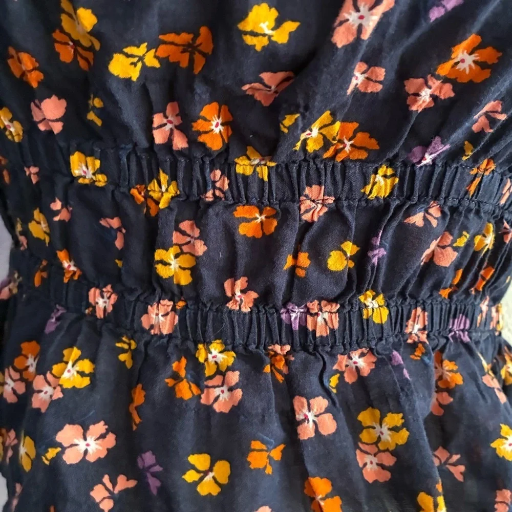 Madewell  Puff-Sleeve Square Neck Smocked-Waist in Aloha Floral Crop Top S